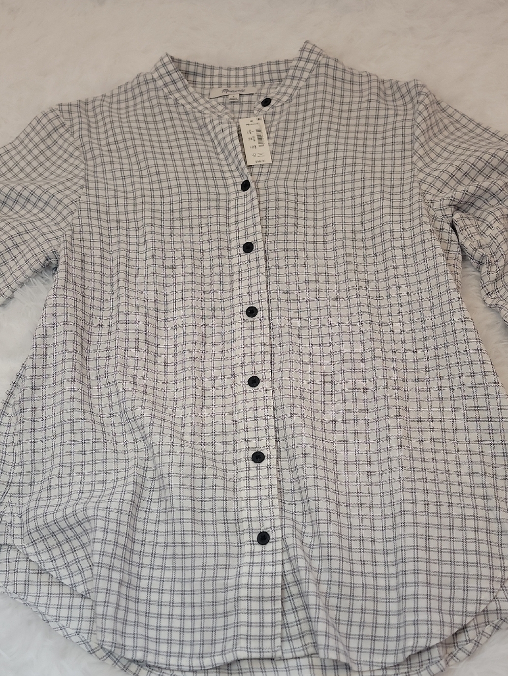 NWT Madewell Bell Sleeve Button Down Shirt with Blue Windowpane Grid. Small - Picture 7 of 9